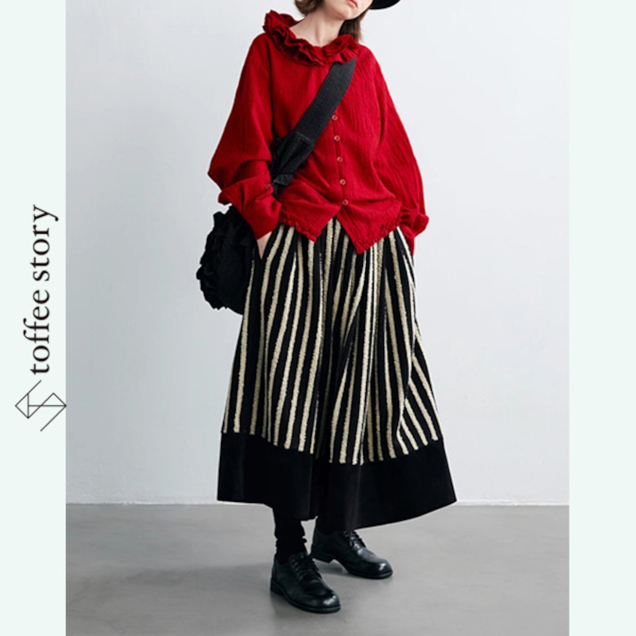 ストライプと無地の詩的コントラストスカート 《P0290》