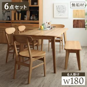 ダイニングセット(テーブル&ベンチ チェア) 天然木総無垢材ダイニング 6人 6点セット(テーブル+チェア4脚+ベンチ1脚) W180