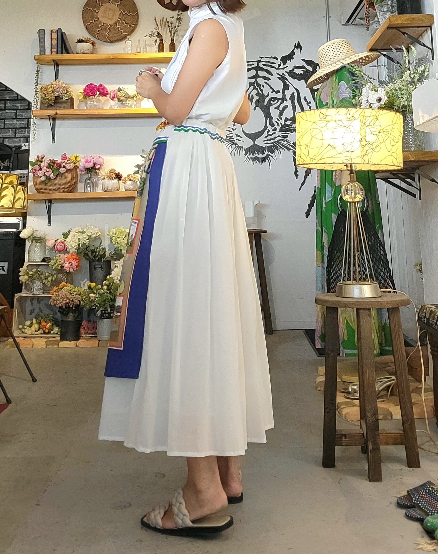 RMSK014 ティータオルリメイクスカート | alocasia vintage