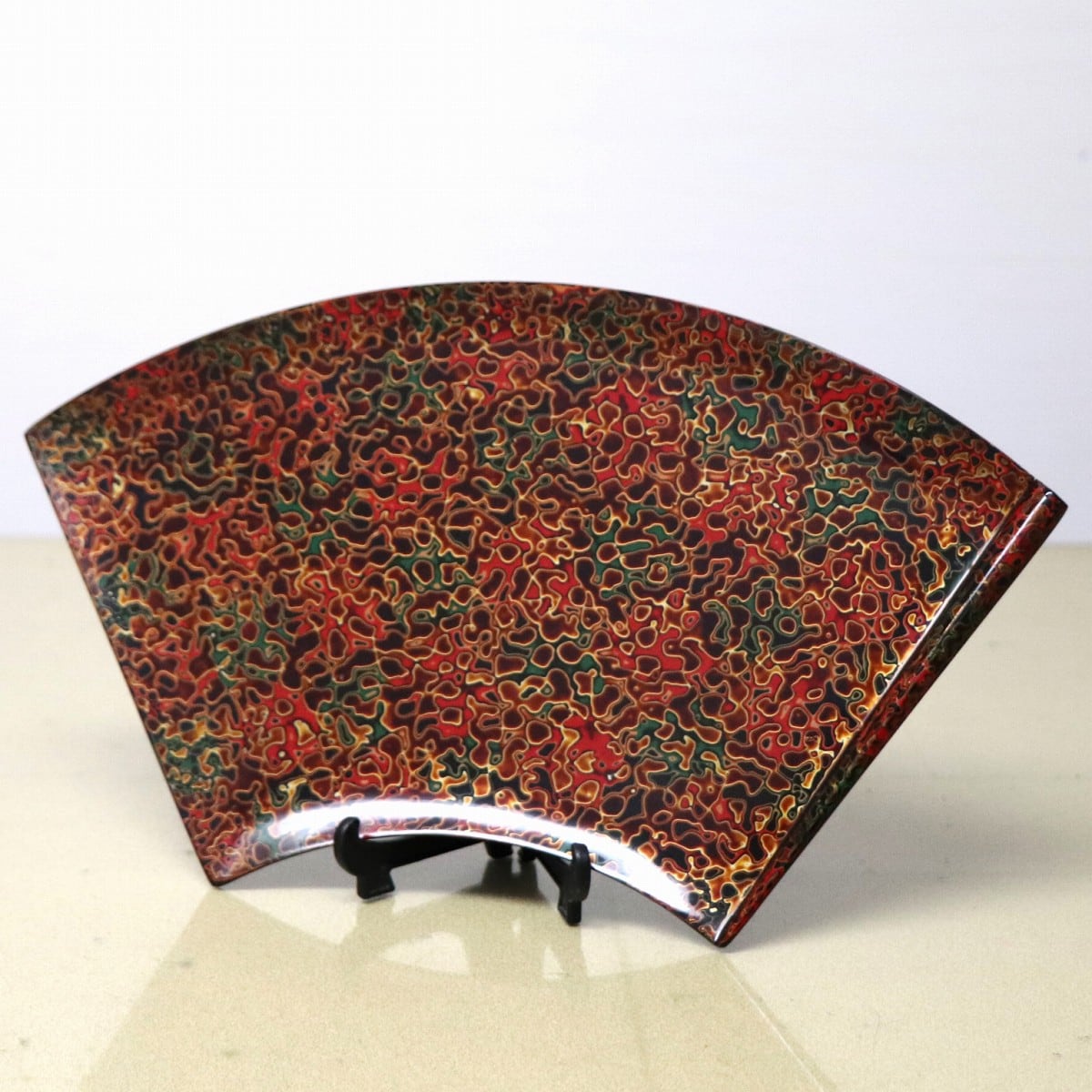 津軽塗（唐塗）バカ塗り・お盆・扇形トレー・No.221218-51・梱包