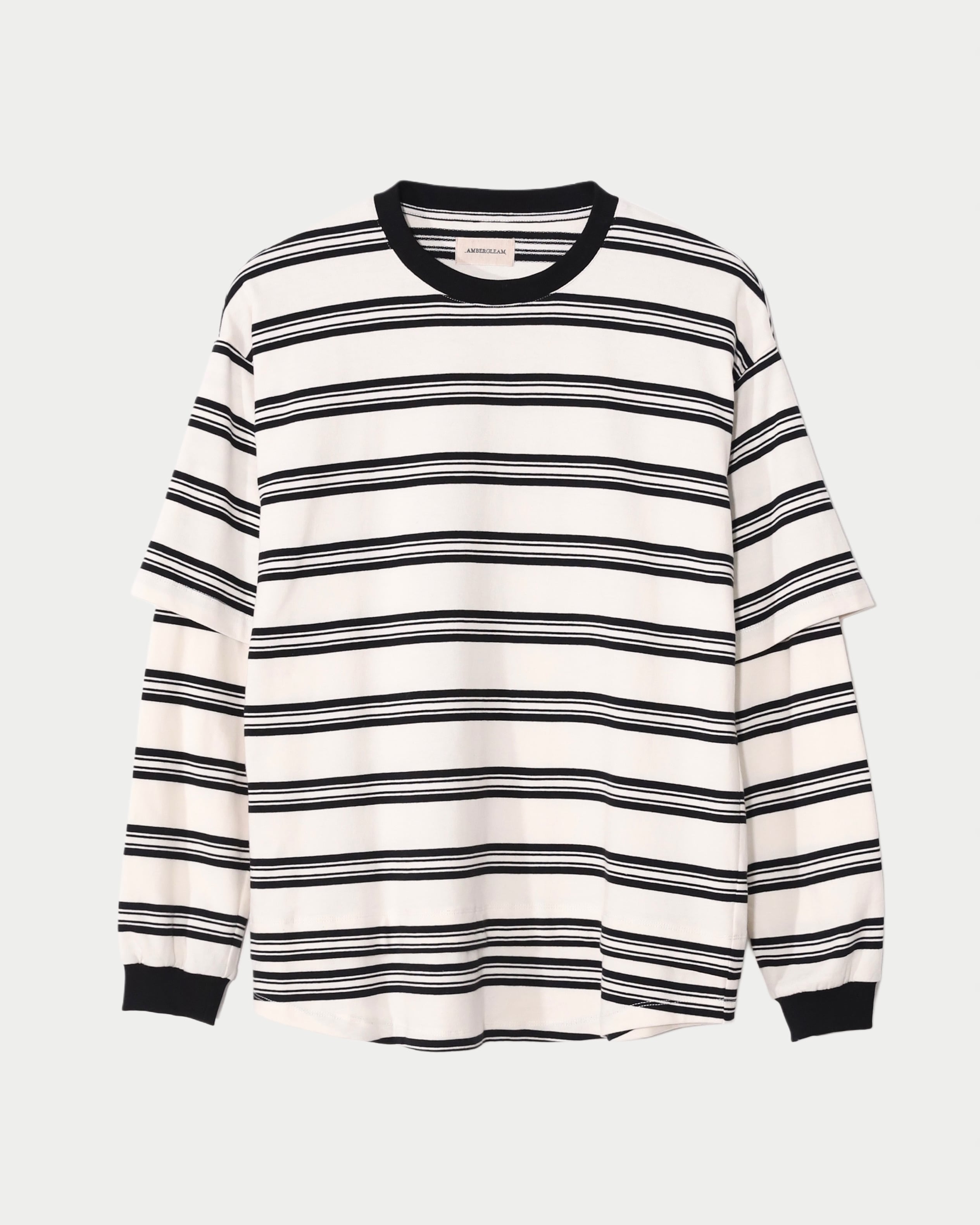 Border Layered Long Sleeve T-shirt - Navy | AMBERGLEAM