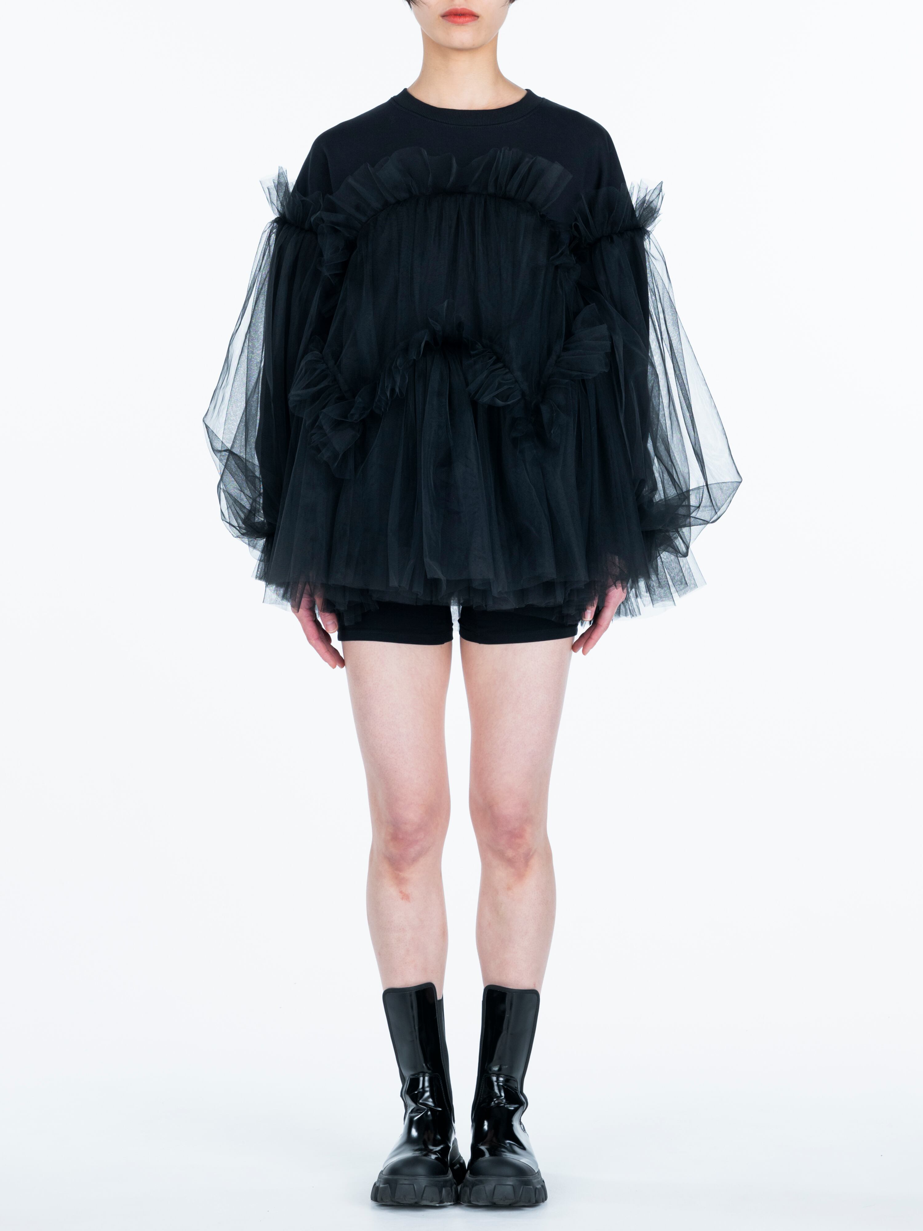 Viviano Tulle Layered Lace Shirt VIVIANO / Tulle T-shirt / WHITE