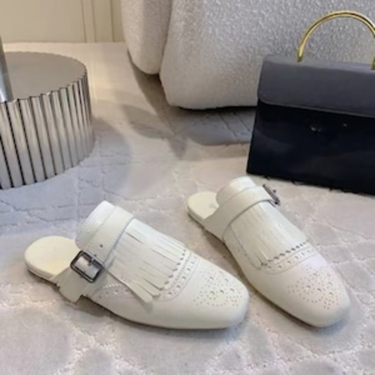 Fringe Belted Flat Mule T4506