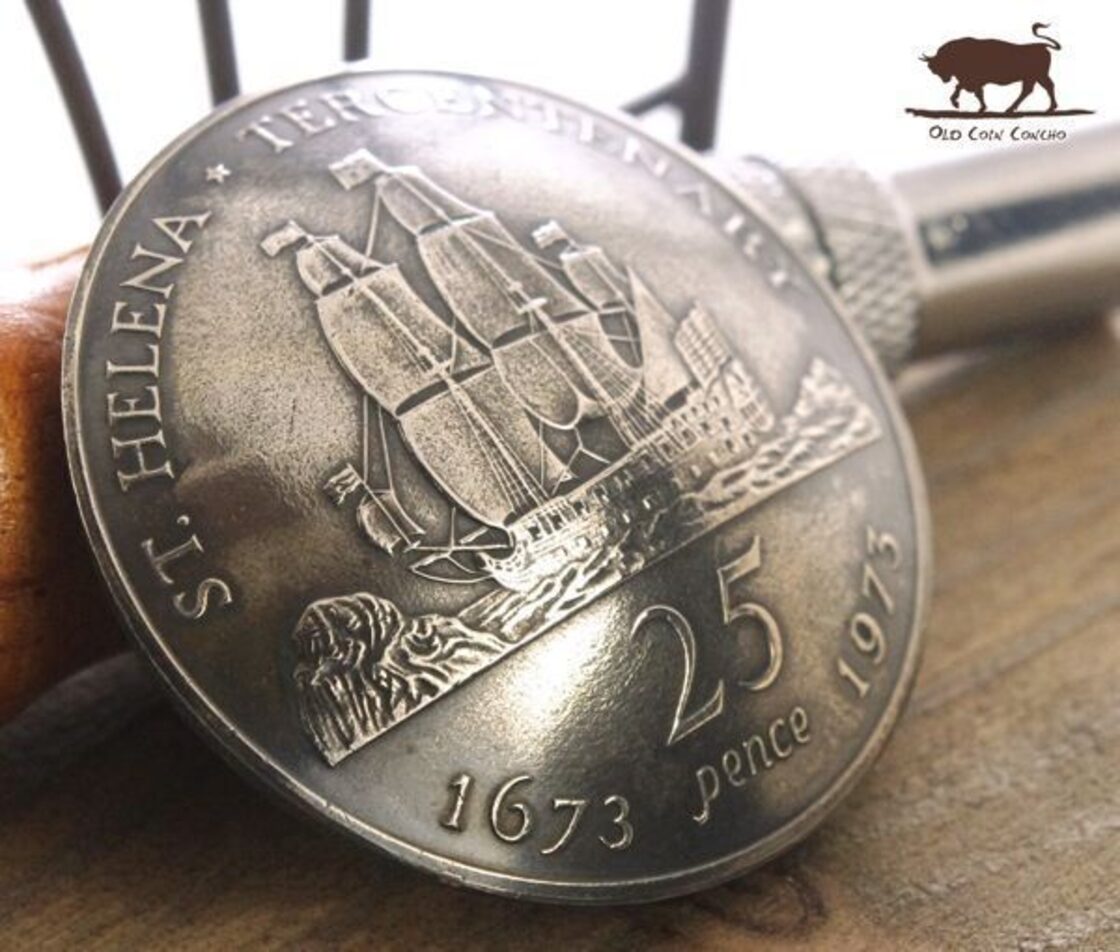 大型 コンチョ セントヘレナ島 25ペンス 帆船 38mm コインコンチョ ボタン 本物コイン使用 | Pay ID
