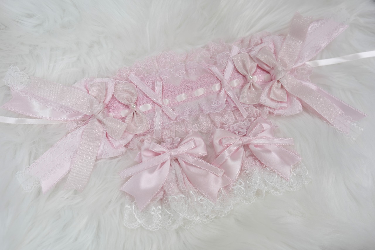 ♡【はじめてセット】ピンクグリッターリボン ヘッドドレス＆お袖留め3点セット ♡