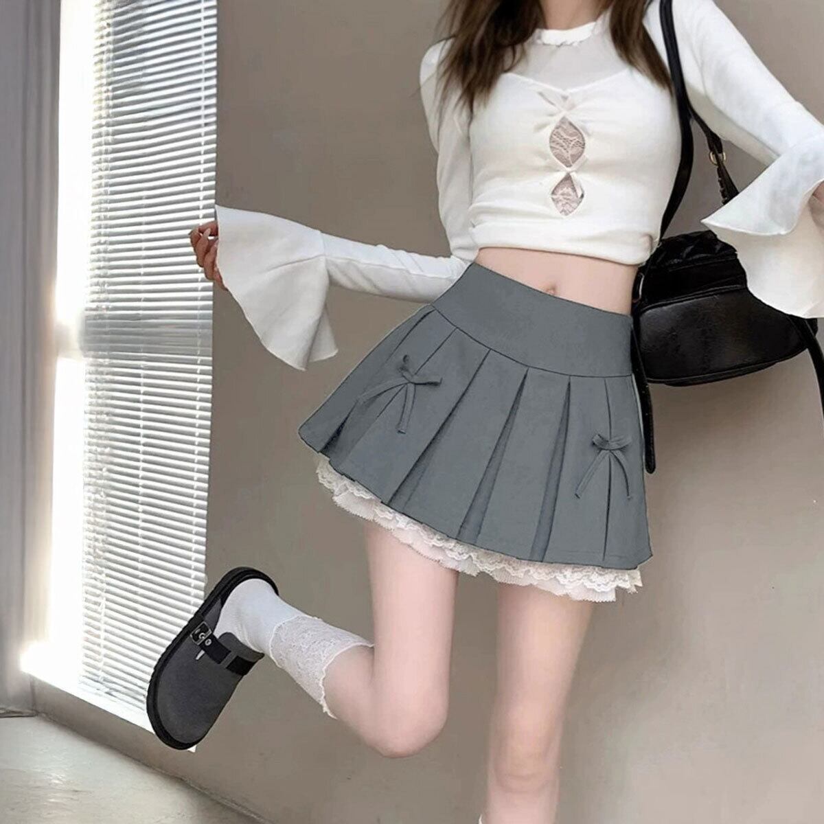 ミニスカート プリーツ レディース 韓国 春 夏 秋 ボックスプリーツ おしゃれ 大人 かわいい きれいめ インナーパンツ付き Aライン リボン ハイウエスト キュロットスカート 大人可愛い 大人女子