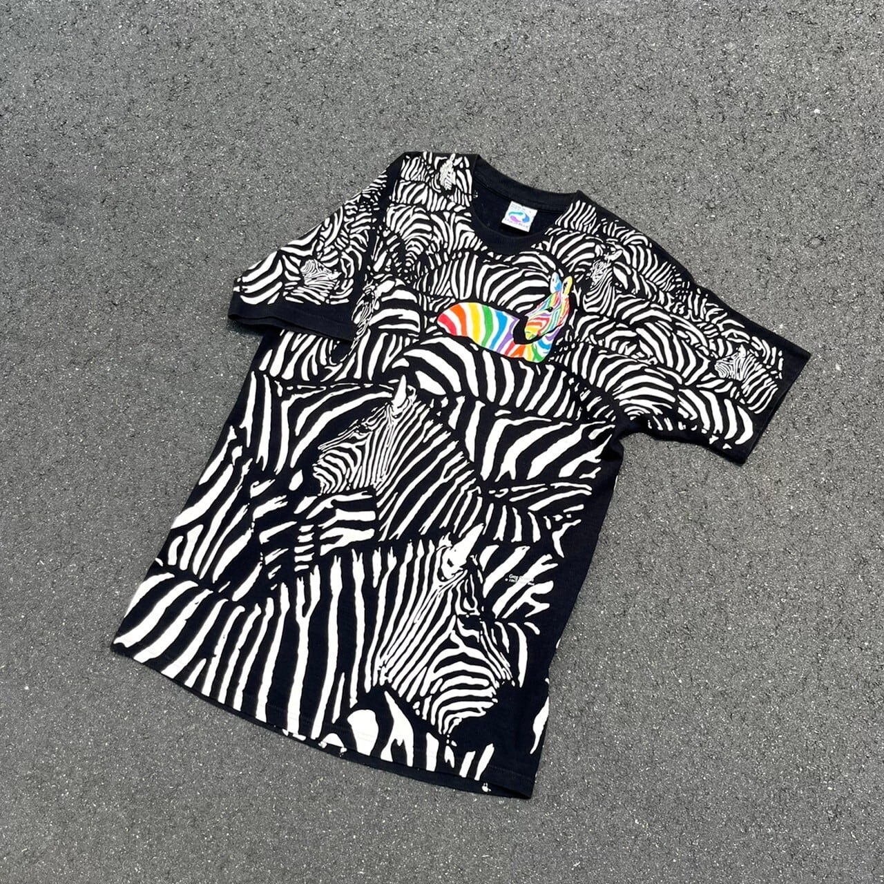 90s(1993) LIQUID BLUE "Greg Genrich" Zebra Total Pattern Print Tee USA製