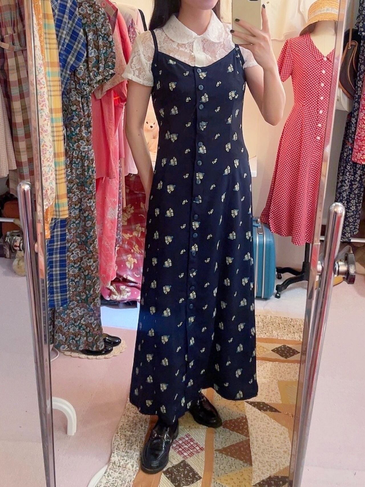 mini flower navy camisole one-piece