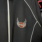 00s HARLEY-DAVIDSON ジップアップスウェット 黒×白パイピング ウィング刺繍ロゴ