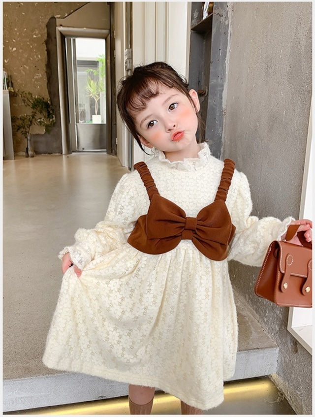 【韓国子供服★キャミ付き ひざ丈ナチュラル ワンピース】フレア 80cm - 130㎝ 子供服 子ども服 女の子 普段着 カジュアル キッズ プチプラ おしゃれ 安い かわいい