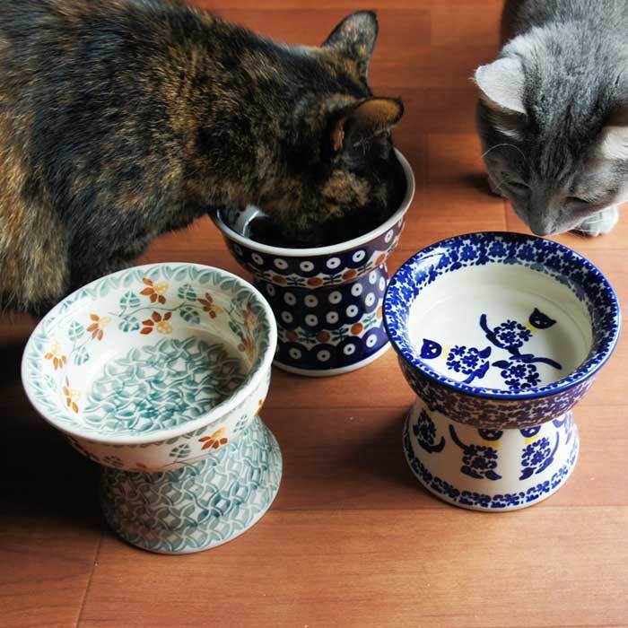 Polish Pottery ポーランド陶器 ペットボウル 高さのあるお皿 赤い鳥と