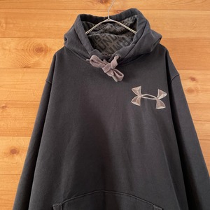 【UNDERARMOUR】刺繍ビッグロゴ スウェット フーディ パーカー ストーム ゆるだぼ メンズL アンダーアーマー アメリカ古着