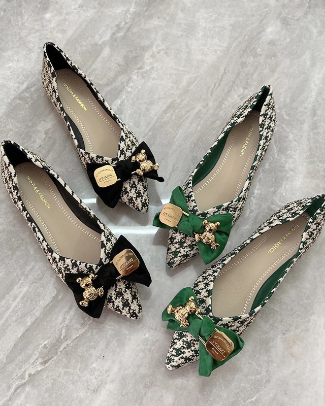 ハウンズトゥース ゴールドベアパンプス（2 colors）　2308072