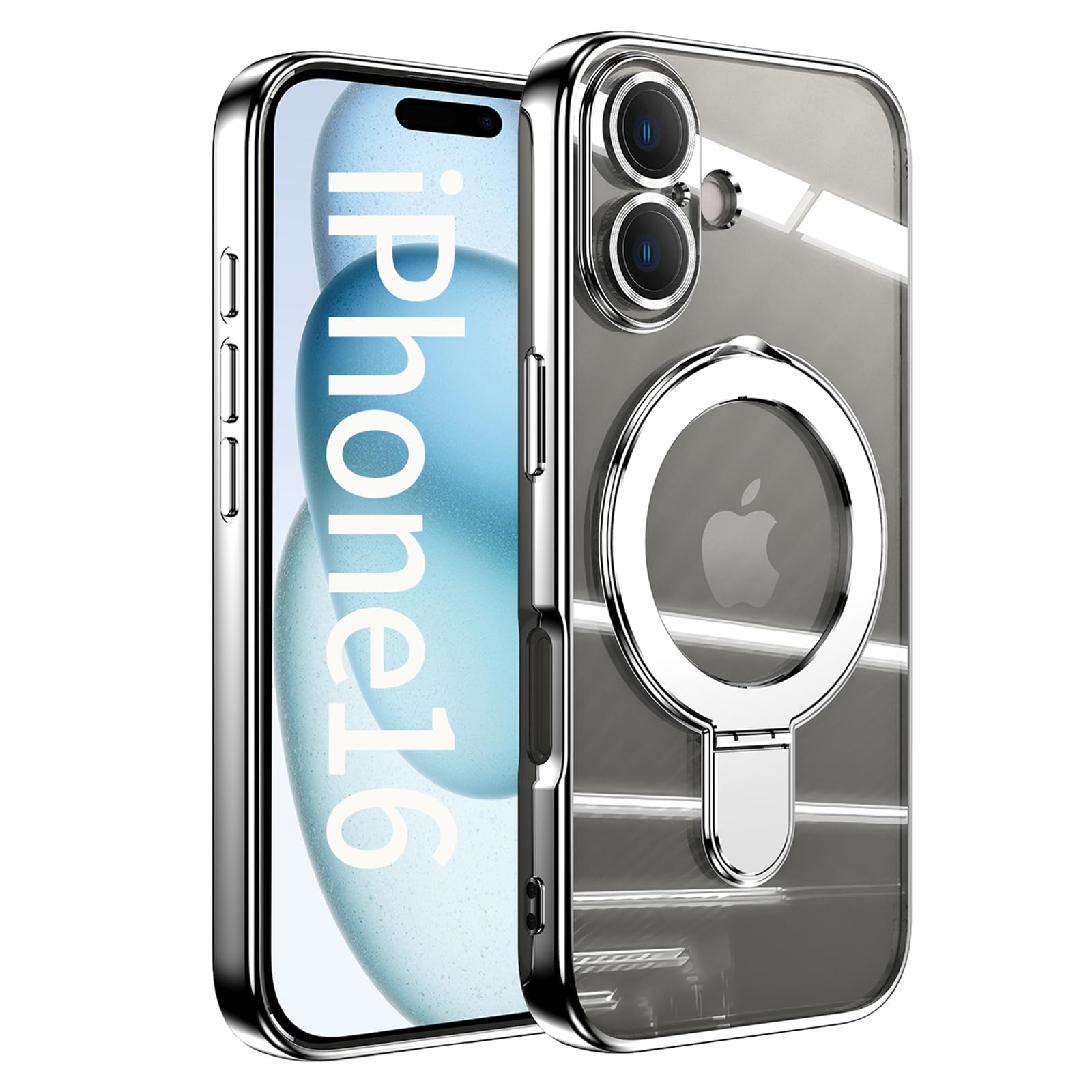 JOOBOY スマホケース 対応 iPhone 16 ケース MagSafe対応 クリア 透明 リング付き メッキ仕上げ レンズカバー付き ソフトTPU 耐衝撃 傷に強い背面 ワイヤレス充電 ストラップホール付き アイフォン16 磁気カバー (シルバー, 16)