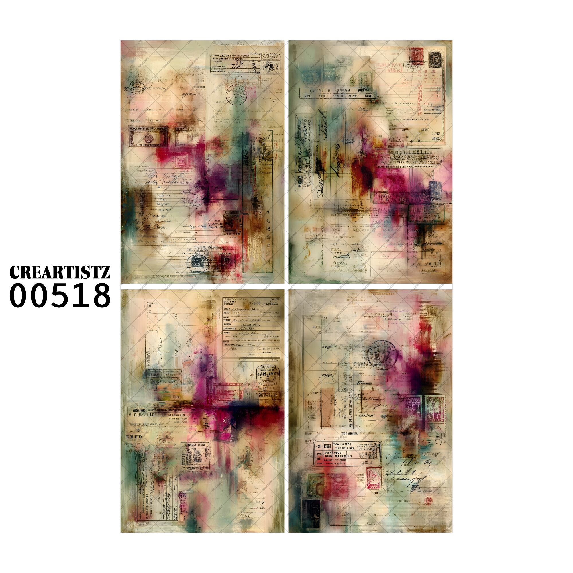 00518 背景 コラージュ素材 オリジナル 12枚セット (4種類×3枚) ペーパー/ステッカー CREARTISTZ