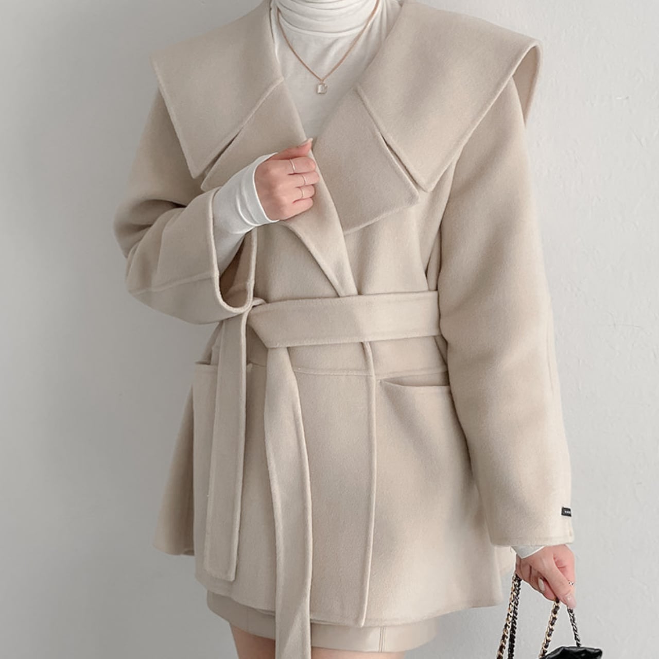 セーラー カラー ショート コート-ベージュ