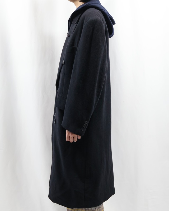 peaked lapel double breasted long coat