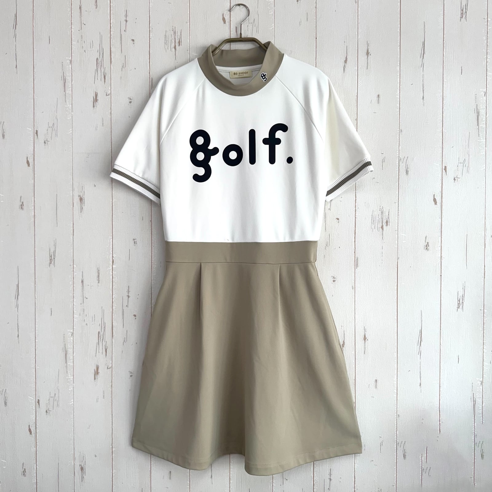【WOMEN'S】 LOGO PRINT MOCK NECK DRESS -WHITE/BEIGE-