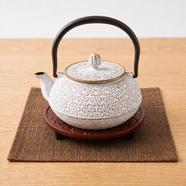 南部鉄器 急須＆釜敷セット 桜文様｜茶こし付き・600ml・日本製｜WACHA