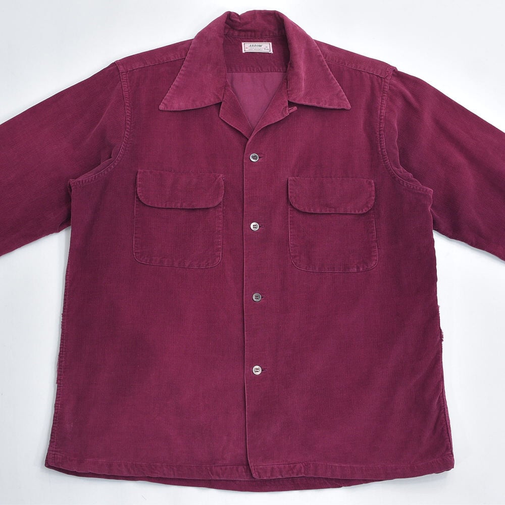 40～50s USA製 ARROW アロー オープンカラー コーデュロイ シャツ 細