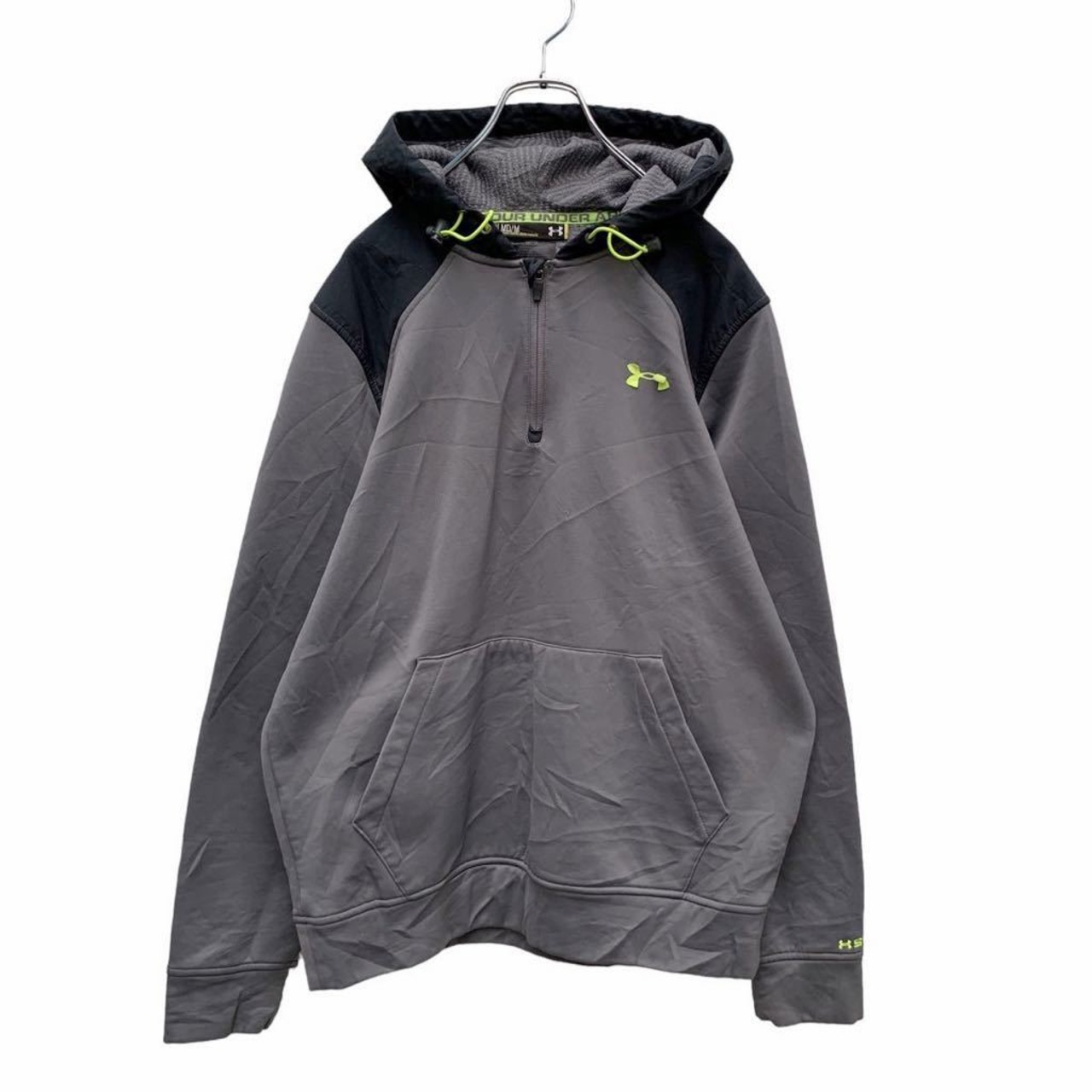 UNDER ARMOUR ハーフジップ パーカー M グレー ネオングリーン 