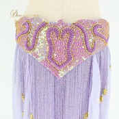 ベリーダンス オリエンタル 衣装 上下セット パープル系 トップス スカート ベルト チョーカー ベール アーム 紫 金 フリンジ 淡い 装飾 豪華 アーム飾り 腕飾り かわいい スリット 華やか ダンス衣装 イベント ステージ