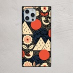 受注生産 iPhoneケース 赤い丸花のナイト民芸柄｜花モチーフ FMSY069C