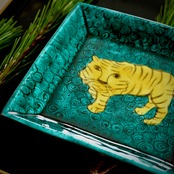 村田菜穂美作 青手虎文 15cm角皿(1枚)