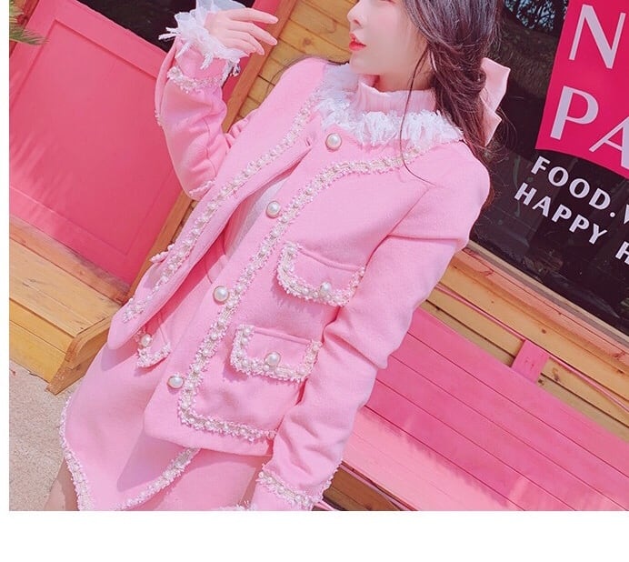 セットアップ】スーツ ピンク スカート パール ワンピース かわいい