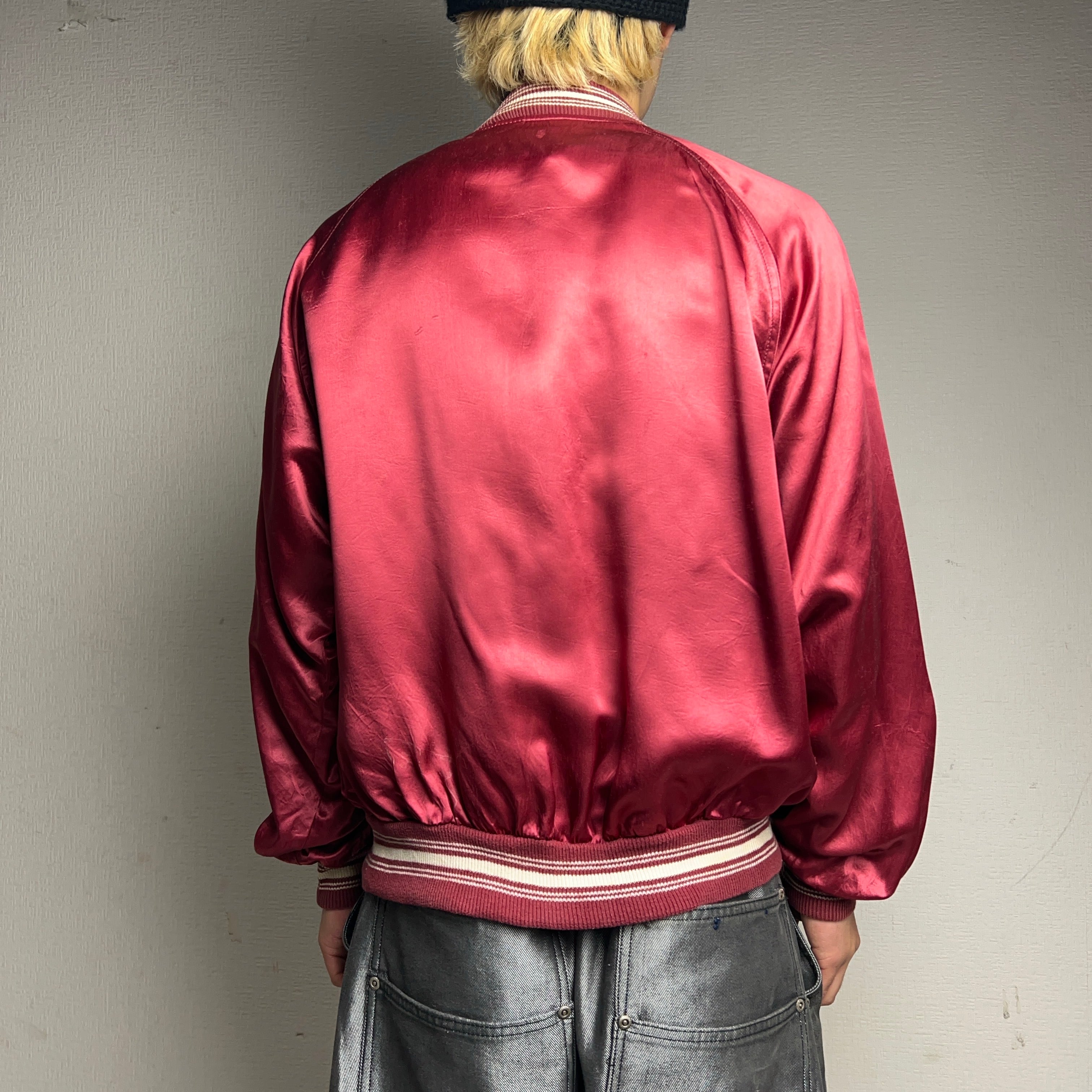 60s 70s vintage スタジャン 1960's SATIN STADIUM JACKET 60年代 サテン スタジャン リブ