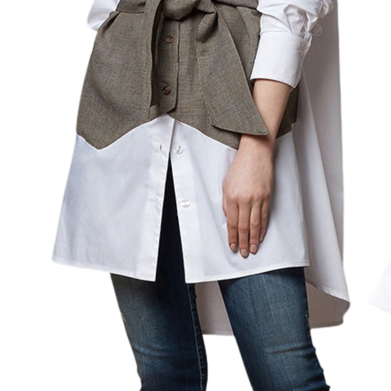 リボン装飾 アシンメトリー ロングシャツワンピース 　　 00066