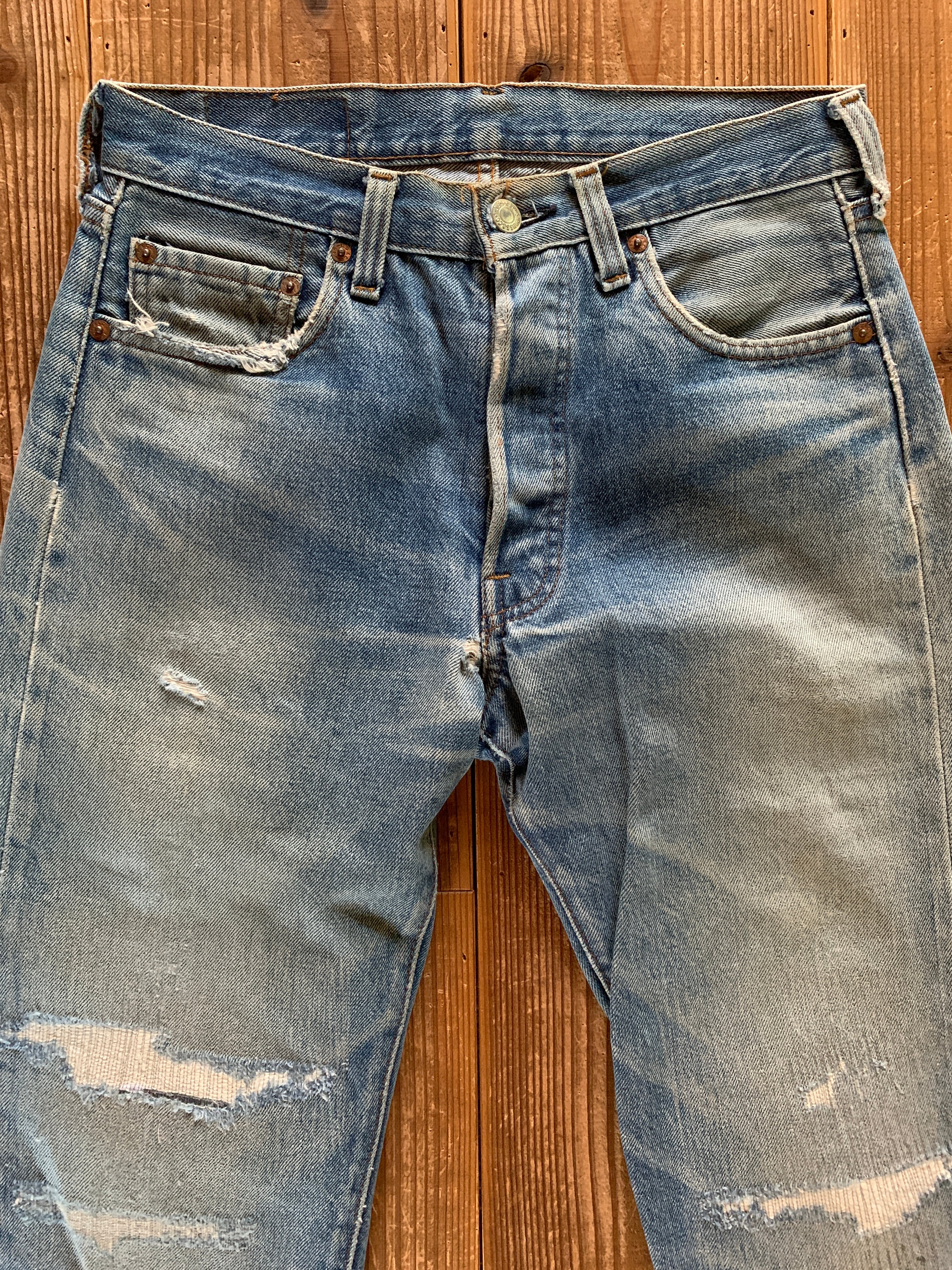80's Levi's 501 デニムパンツ 赤耳 ボタン裏524  リペア跡あり 良色落ち 実寸(31x29)