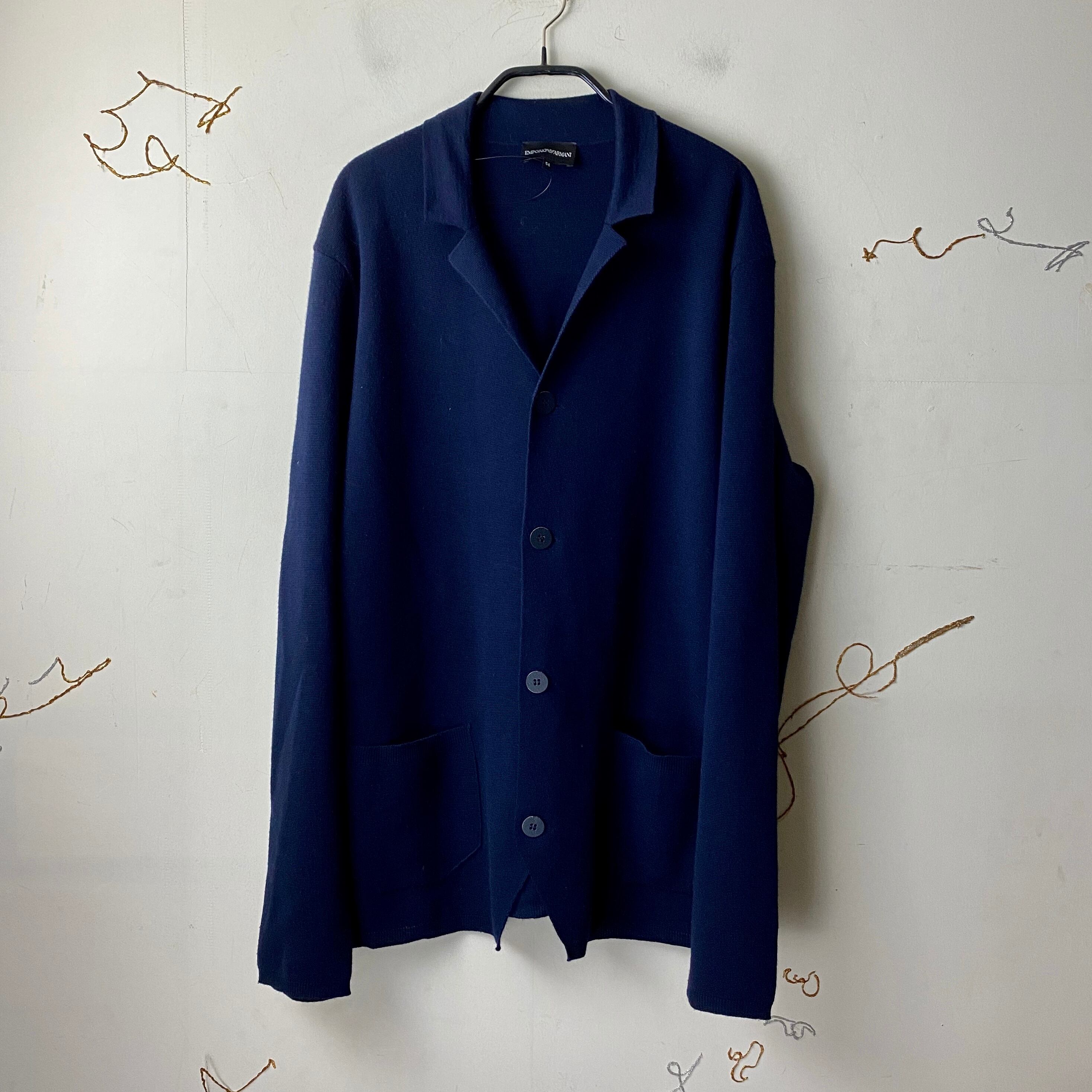 EMPORIO ARMANI navy knit cardigan with collar | NOIR ONLINE