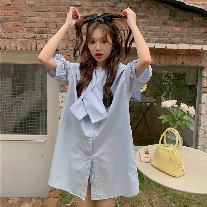 サマーネイビーカラールーズシャツ トップス レディース 大きめサイズ 夏物 YY-ファッション69355959723