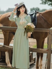 【0176】Bow Tie Ribbon Lantern Long Sleeve Dress