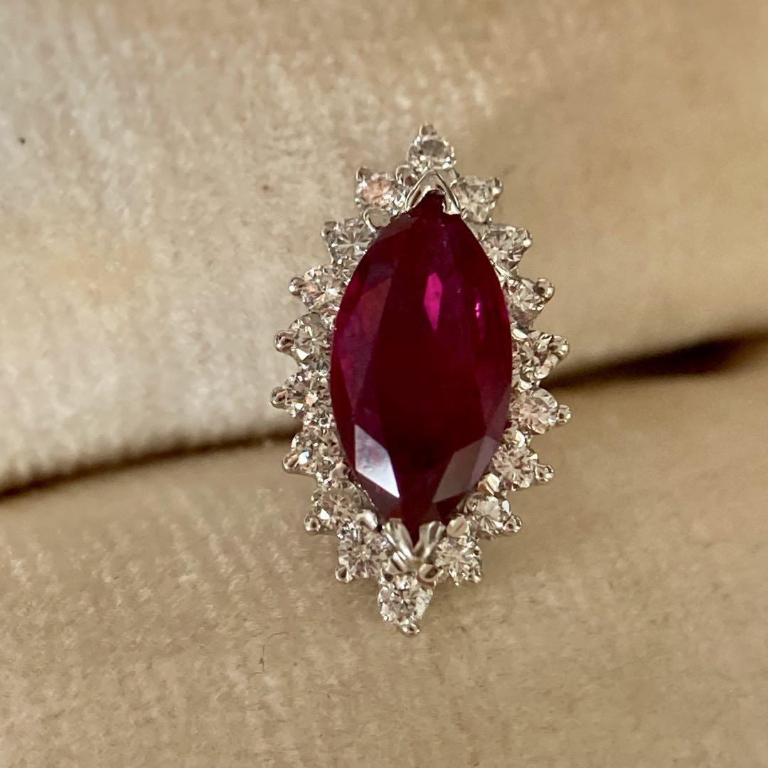 k14 真紅の輝き ビルマ産ルビー0.850ct ダイヤモンド ピンブローチ