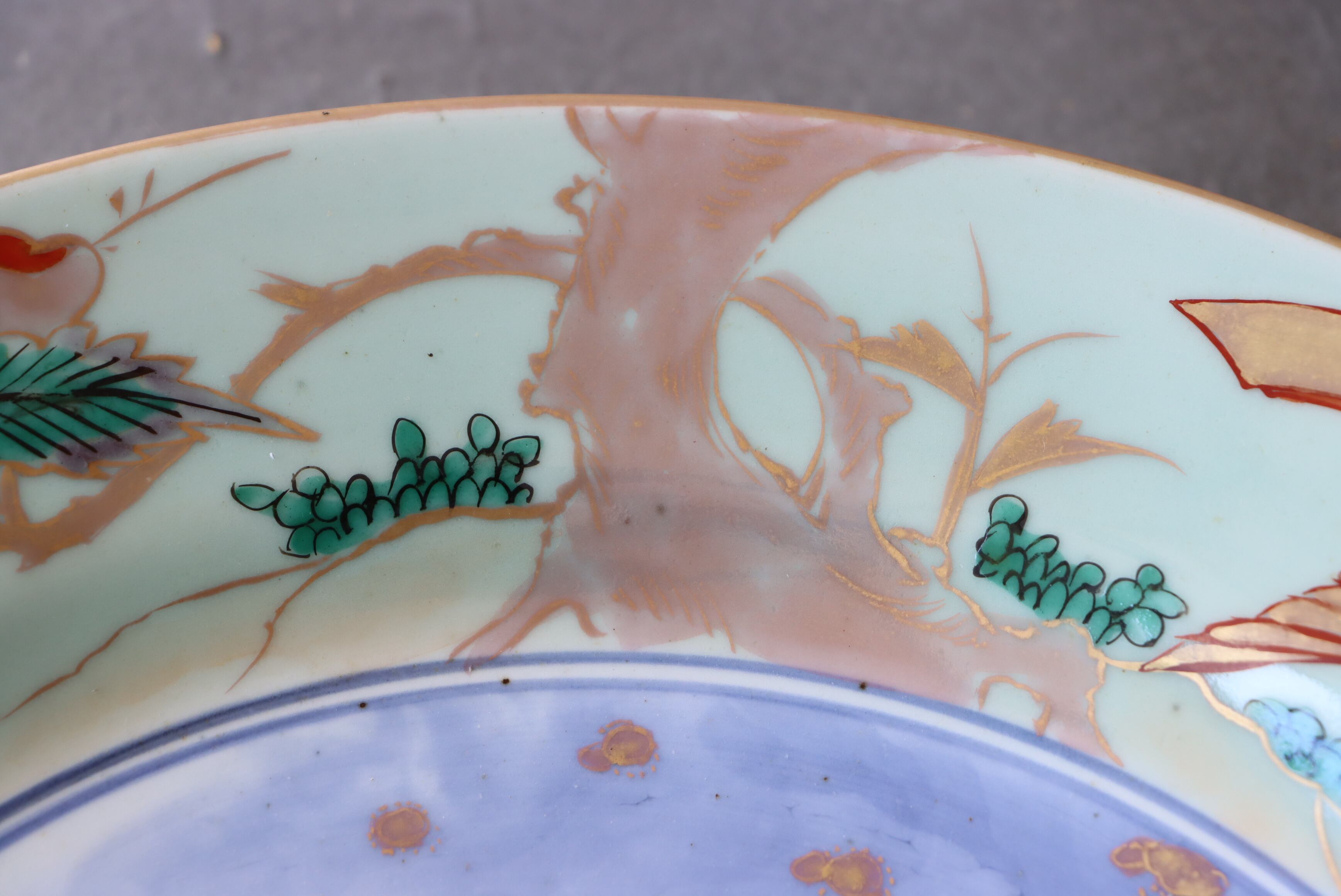 古伊万里 青磁 橘鳳凰大根文 大皿 一尺二寸/Old Imari large size