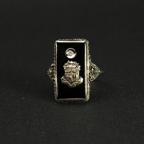 Vintage College Ring [10kt ~ Gold] [1920s-] Art Deco Onyx Top & GLD Emblem & Diamond
