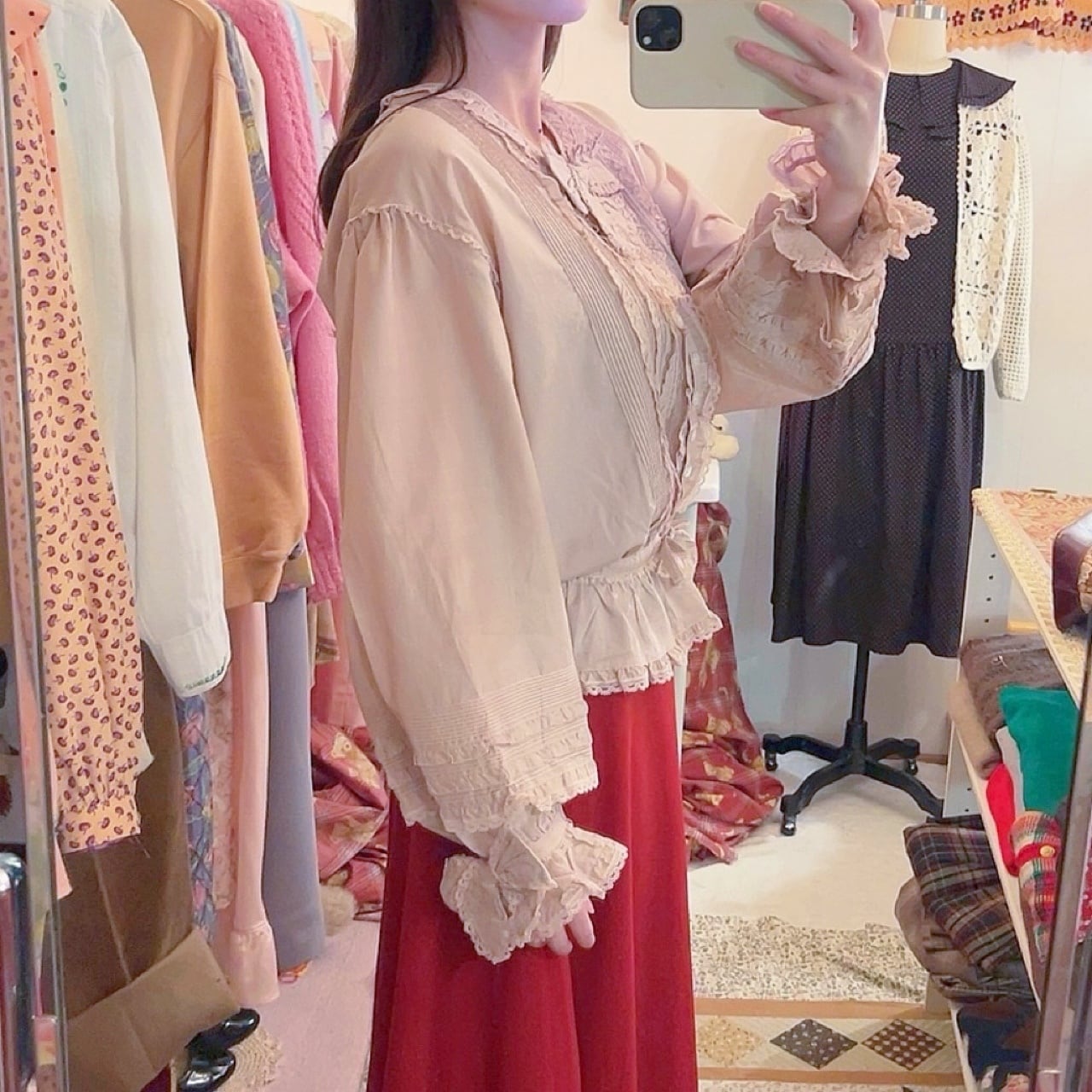 PINKHOUSE / pale pink frill ribbon blouse