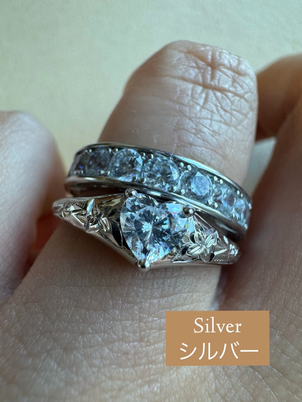 【手彫り】AAAAA rank Heart zirconia ring Hawaiian jewelry(AAAAAランクハートジルコニアリング、指輪ハワイアンジュエリー)