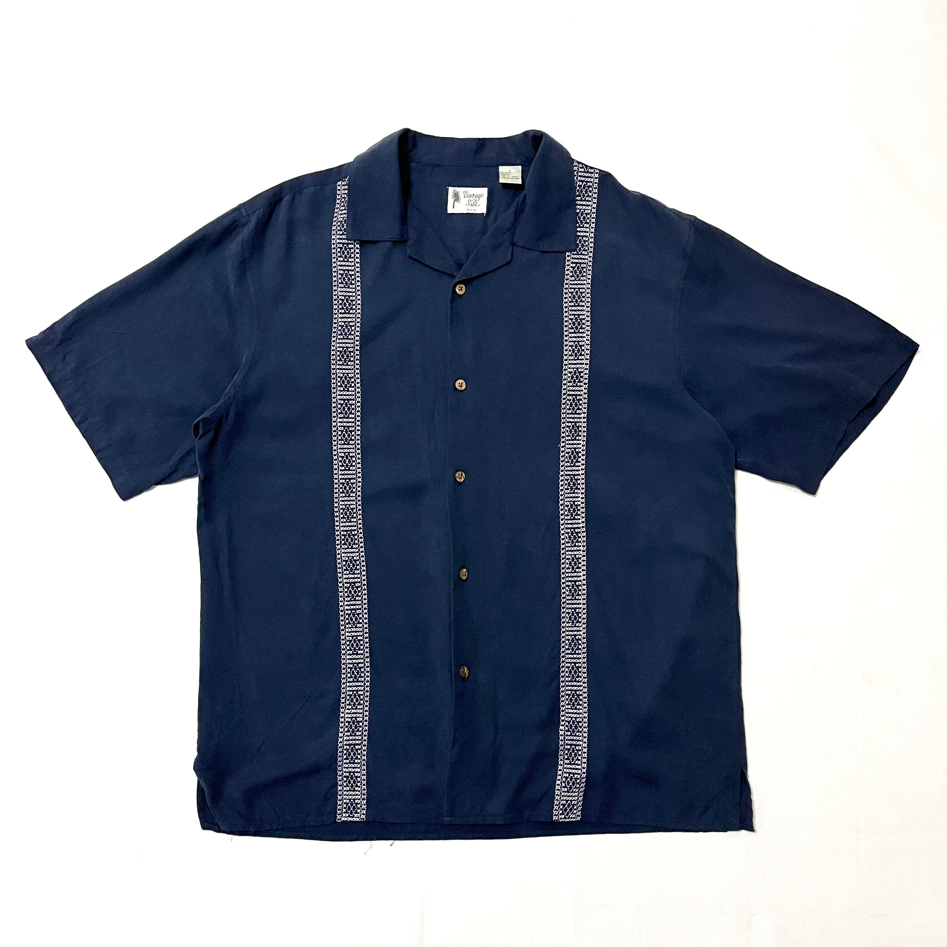 シルク100% 刺繍ライン オープンカラーシャツ | BANCA