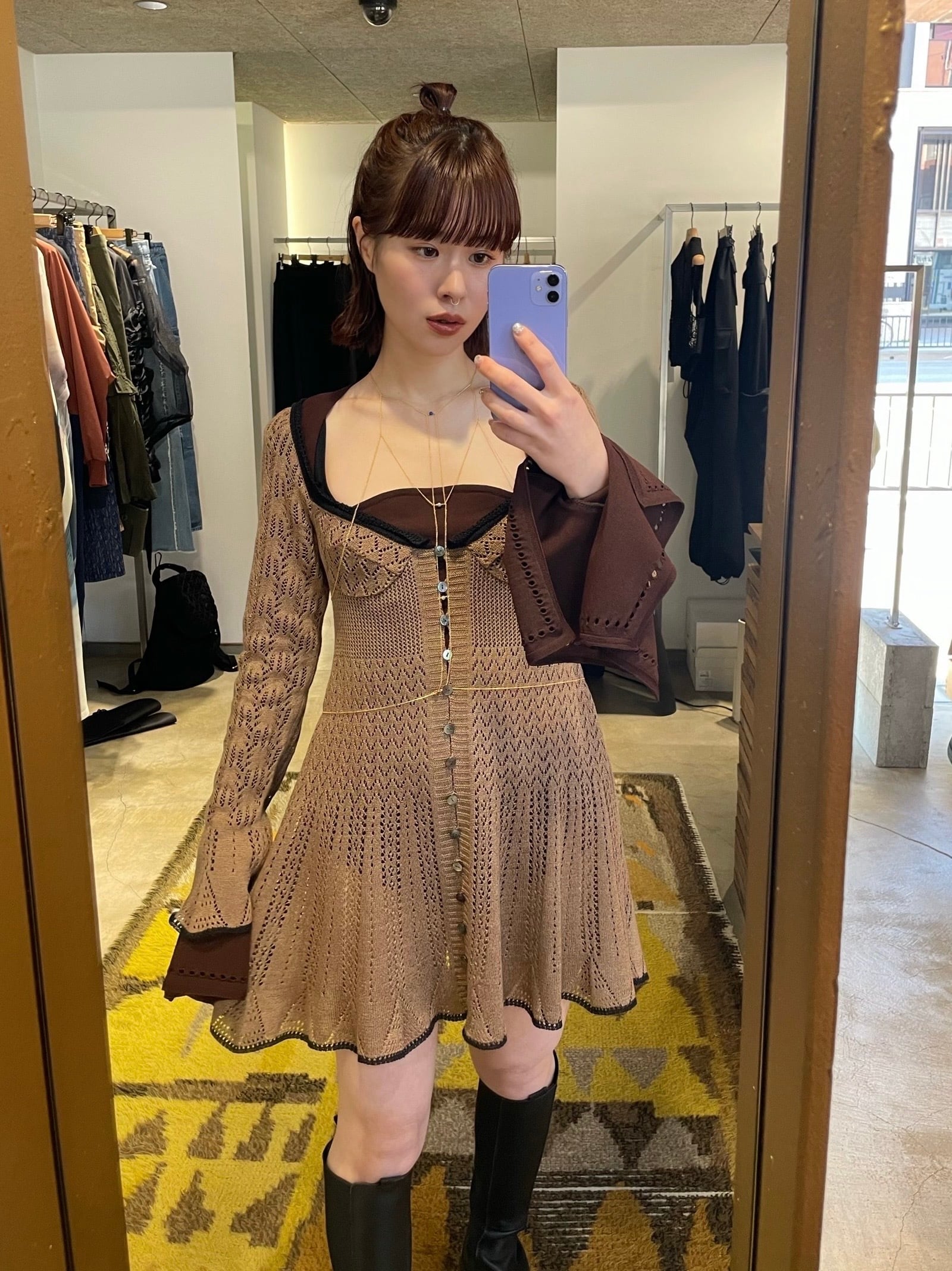 24SS】FETICO /LACE KNIT MINI DRESS