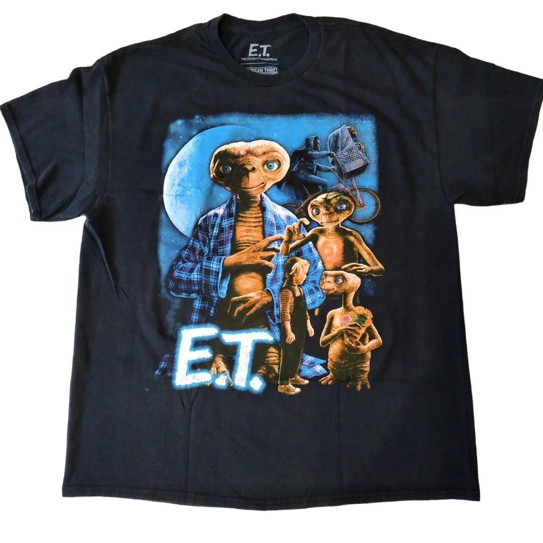 ET ヴィンテージ加工Ｔシャツ Lサイズ 黒 E.T. 両面プリント * www