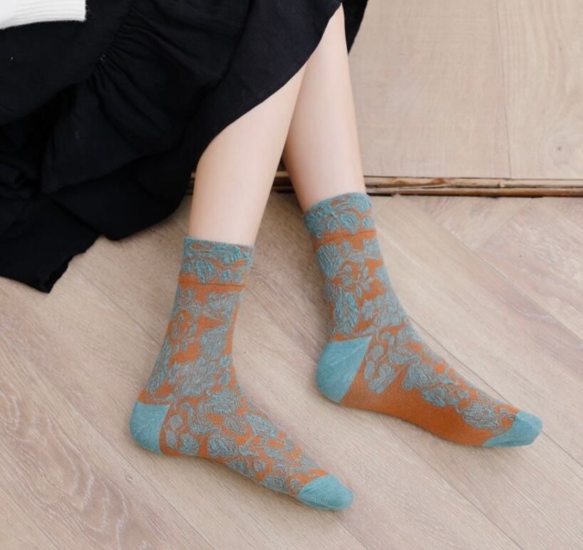 甘過ぎない クラシカル ソックス 5点セット クルー丈ソックス 花柄 レトロ 上品 靴下 ガーリー 着回し抜群 Lamitte Deco トレンド 韓国ファッション ショップ Base店