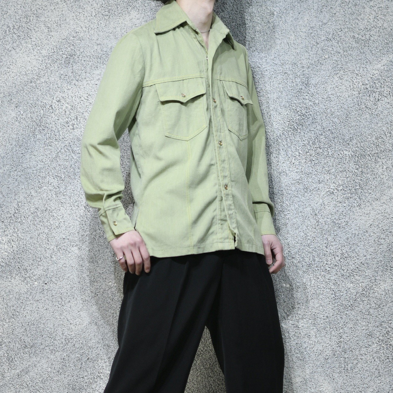 70's cotton shirt jacket lime green