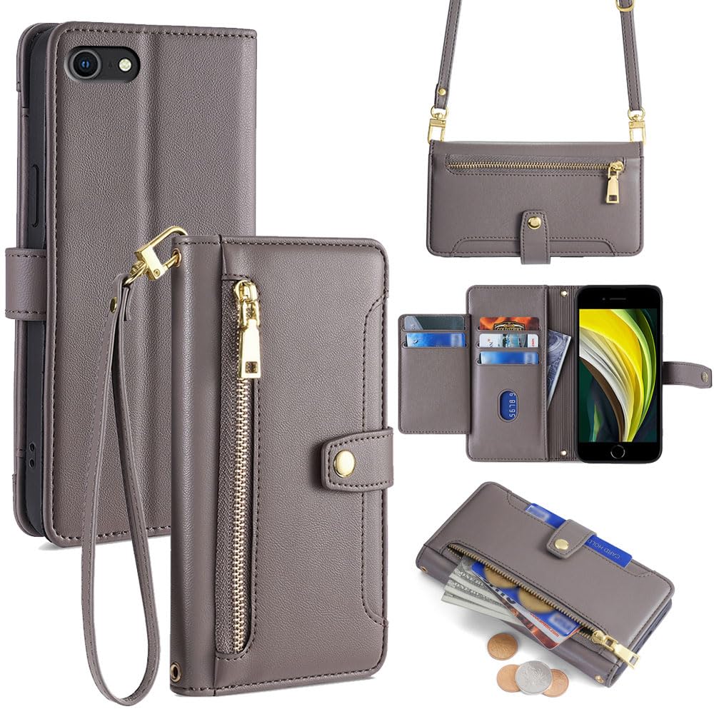 Cacheluna 手帳型ケース ショルダーケース for iphone 手帳型 ショルダーケース レザー for iPhoneSE 7 8 SE 2020 SE3 2022 斜め掛けと手持ちー スマートフォンケース 財布型 対応 アイフォン 肌触り良い 便利