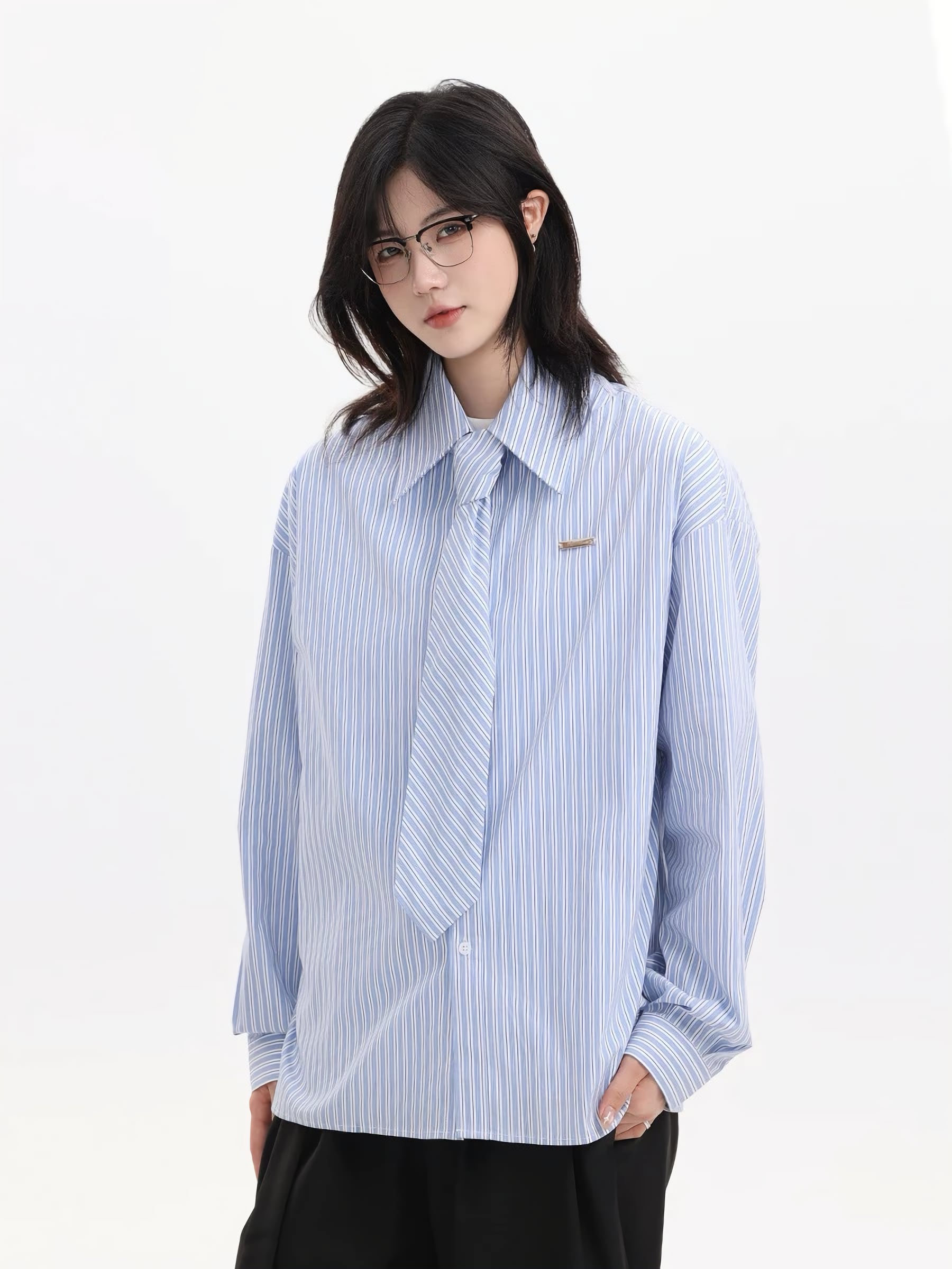 ストライプタイオーバーサイズシャツ / Stripe Tie Oversized Shirt
