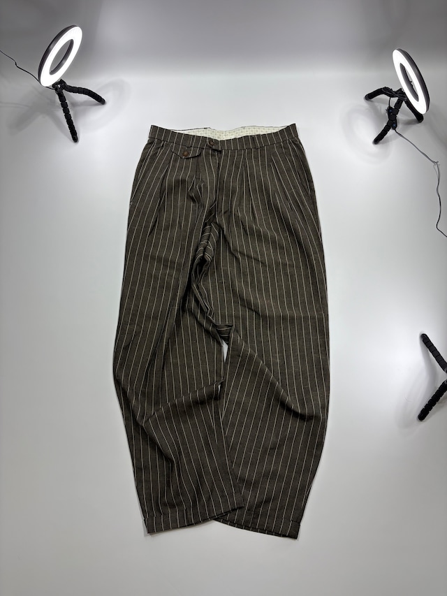 1990s- Linen Pencil Stripe Wide Baggy Slacks