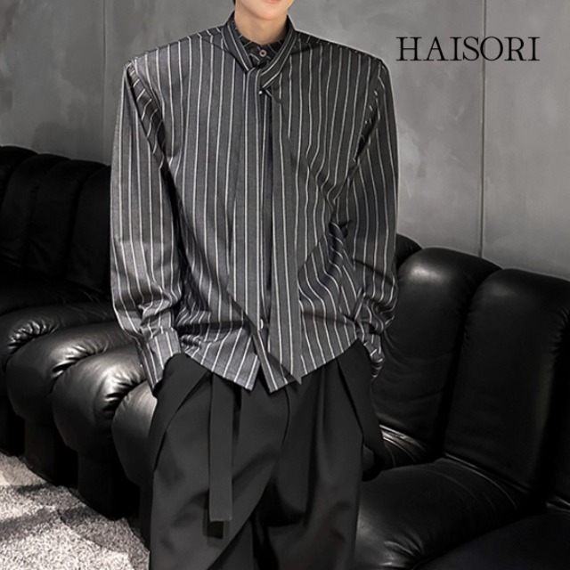 (NEW) Striped Shirt with Scarf Collar