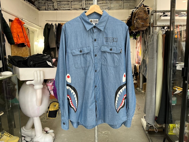 均一PRICE‼ A BATHING APE SIDE ZIP SHARK SHIRT BLUE LARGE 13538